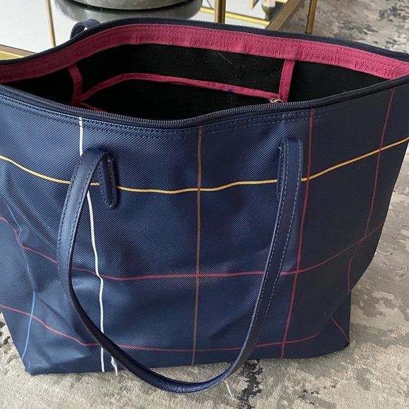 Lacoste Navy and Multicolor Checkered Tote - Picture 2 of 7